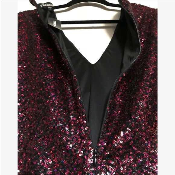 Express Red V-Neck Sequin Mini Dress - Picture 4 of 4
